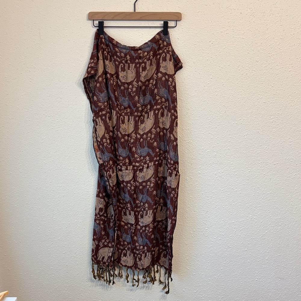 Elephant Patterned Scarf with Fringe